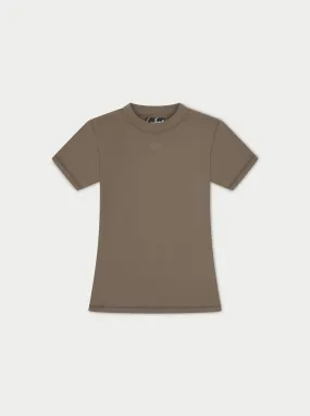 SCULPTING STRETCH EMBLEM BABY TEE - COCOA