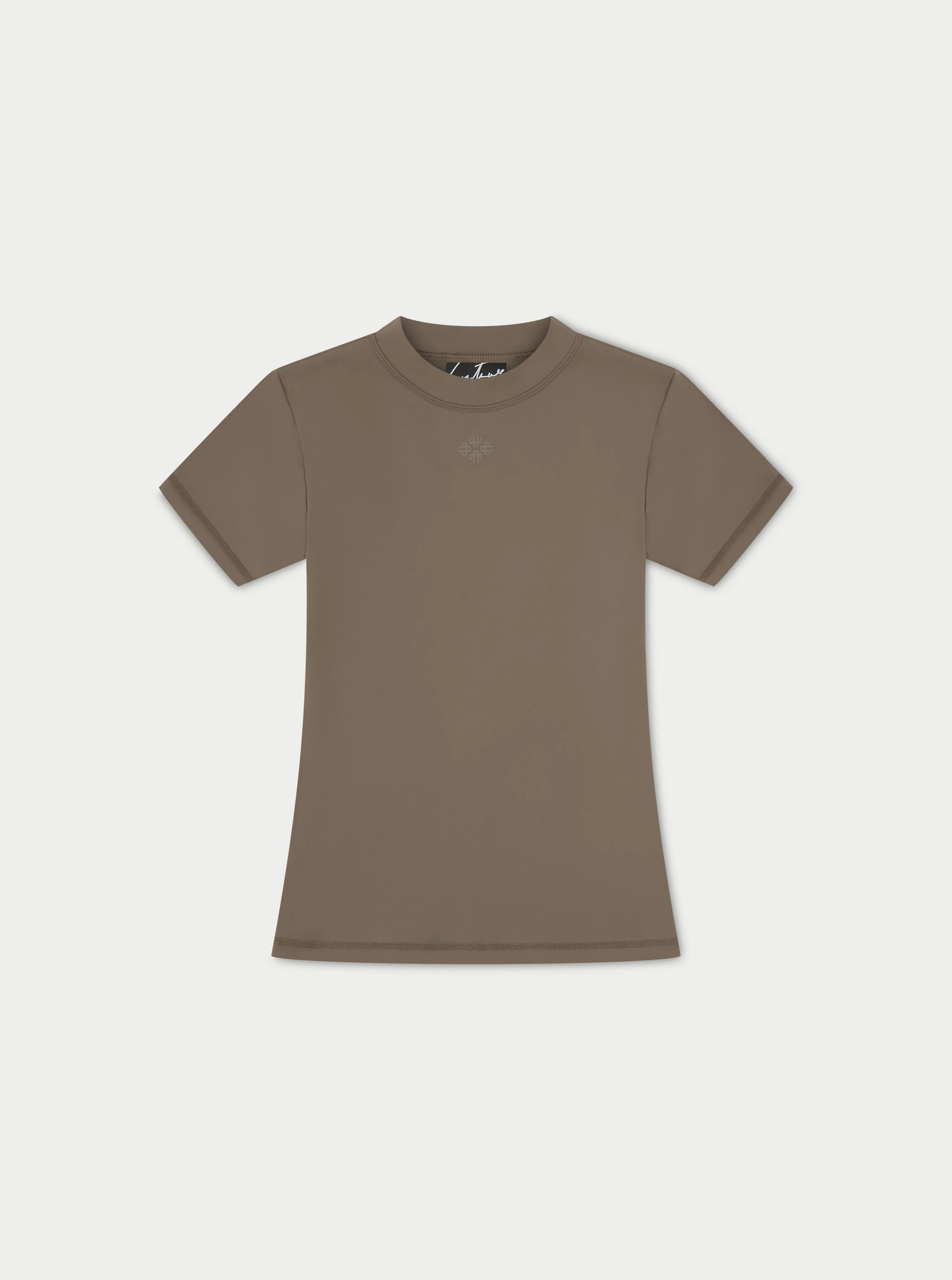 SCULPTING STRETCH EMBLEM BABY TEE - COCOA