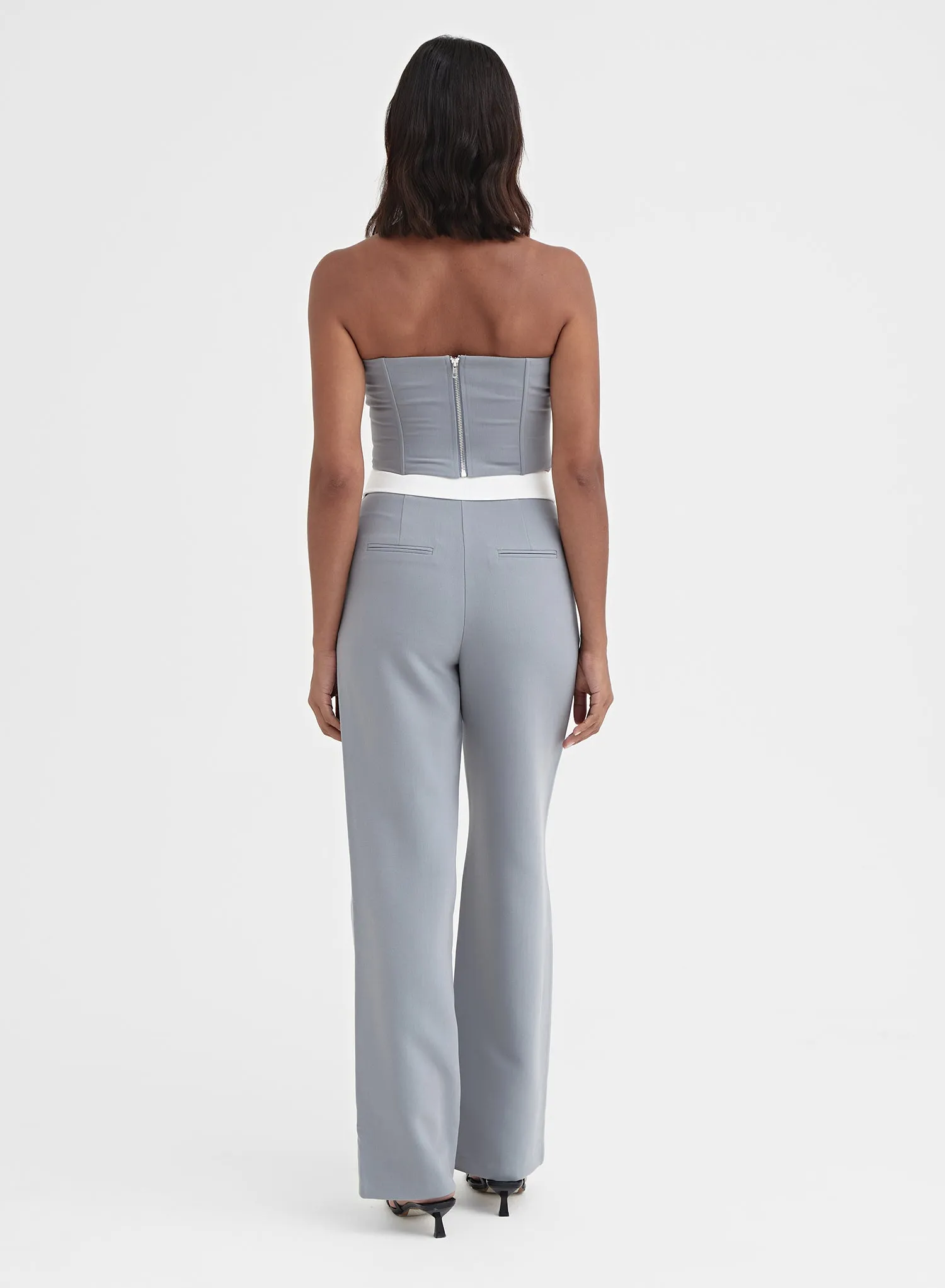 Slate Blue Exposed Waistband Tailored Trouser - Haley