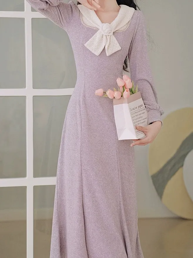 Vintage Style Lilac Knit Fishtail Dress