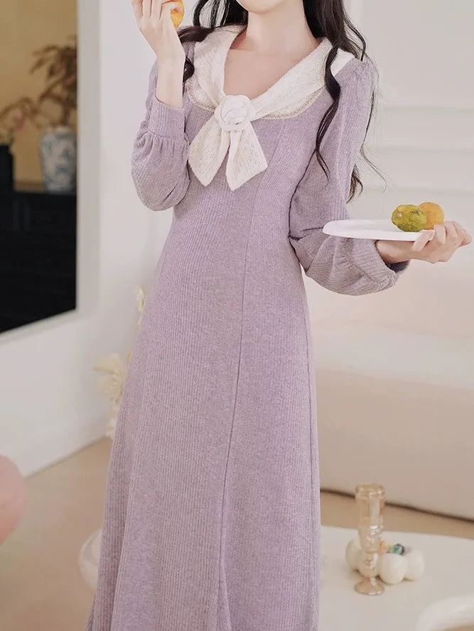 Vintage Style Lilac Knit Fishtail Dress