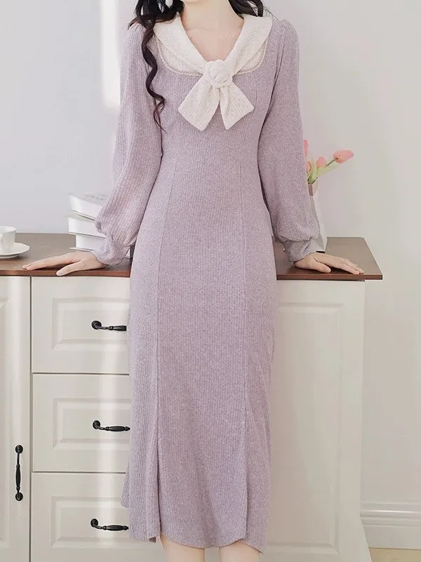 Vintage Style Lilac Knit Fishtail Dress