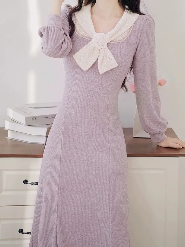 Vintage Style Lilac Knit Fishtail Dress