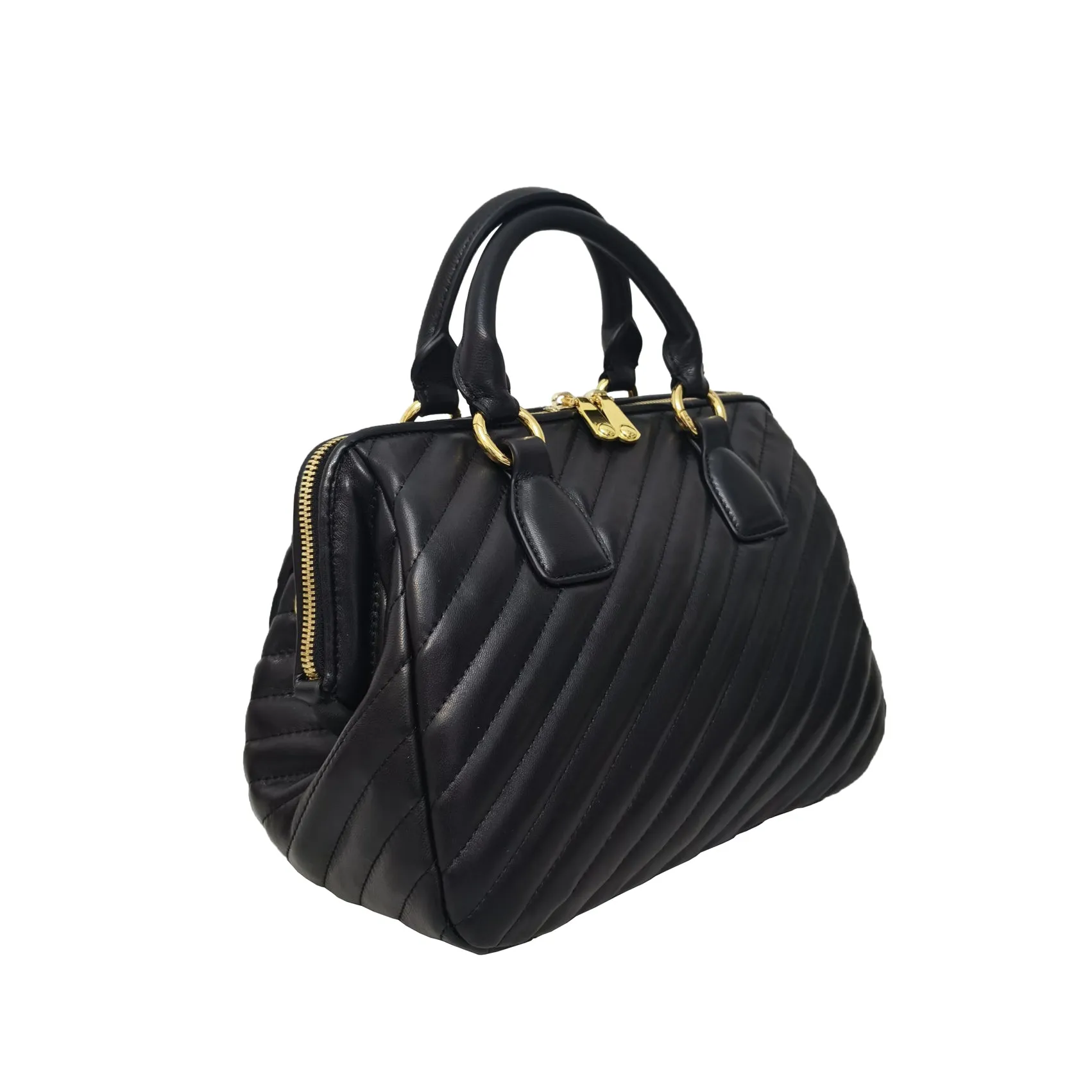 Women's lambskin leather Boston bag Falten design